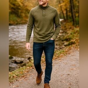 Gap Army Green Quarter Button Down Sweater Pullover